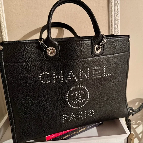 FAUX leather Black Tote with Silver Details - Picture 2 of 10